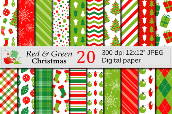Download Red and Green Christmas Digital Paper Set - Digital paper set Collection
