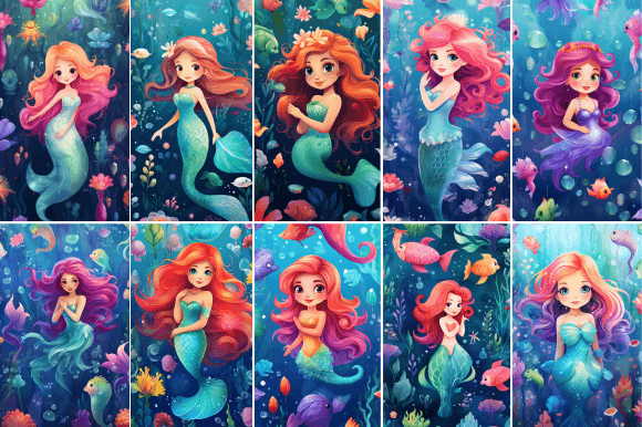 Download Cute Mermaid Digital Paper Set - Digital paper set Collection