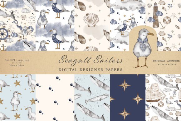 Download Watercolor Nautical Digital Paper Set - Digital paper set Collection