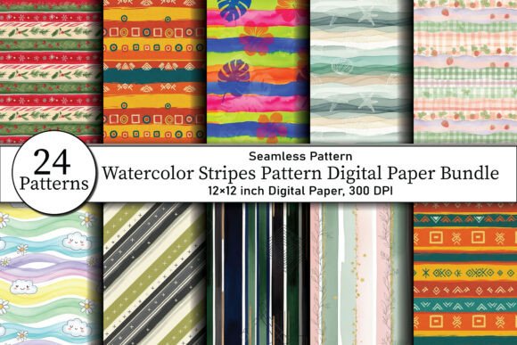 Download Watercolor Stripes Pattern Digital Paper - Stripes pattern Collection